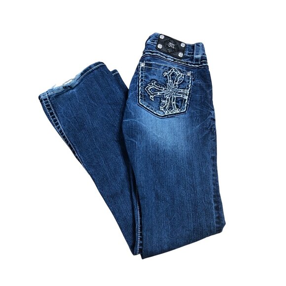 Miss Me Jeans Womens 27 Blue Bootcut Embroidered Cross Back Pockets Rhinestone - Picture 10 of 14